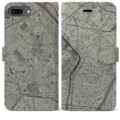 【入谷（東京都）】地図柄iPhoneケース（手帳タイプ）モノトーン・iPhone 8Plus /7Plus / 6sPlus / 6Plus 用
