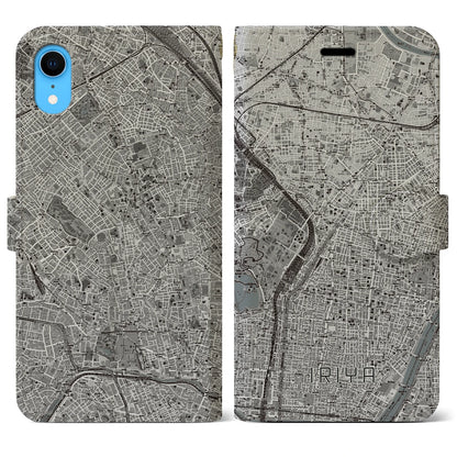 【入谷（東京都）】地図柄iPhoneケース（手帳タイプ）モノトーン・iPhone XR 用