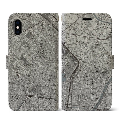 【入谷（東京都）】地図柄iPhoneケース（手帳タイプ）モノトーン・iPhone XS / X 用