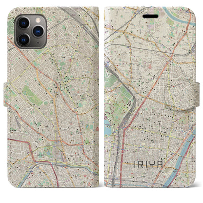 【入谷（東京都）】地図柄iPhoneケース（手帳タイプ）ナチュラル・iPhone 11 Pro Max 用