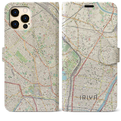 【入谷（東京都）】地図柄iPhoneケース（手帳タイプ）ナチュラル・iPhone 12 Pro Max 用