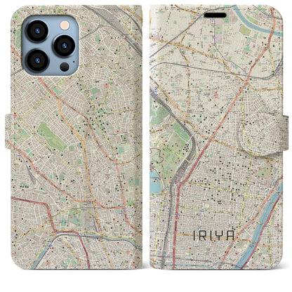 【入谷（東京都）】地図柄iPhoneケース（手帳タイプ）ナチュラル・iPhone 13 Pro Max 用