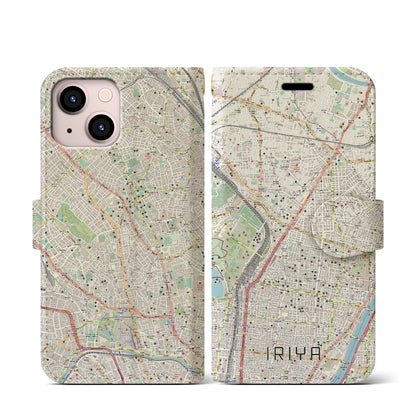 【入谷（東京都）】地図柄iPhoneケース（手帳タイプ）ナチュラル・iPhone 13 mini 用