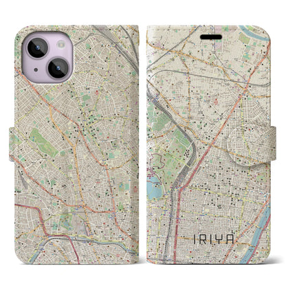 【入谷（東京都）】地図柄iPhoneケース（手帳タイプ）ナチュラル・iPhone 14 用