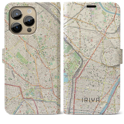 【入谷（東京都）】地図柄iPhoneケース（手帳タイプ）ナチュラル・iPhone 14 Pro Max 用