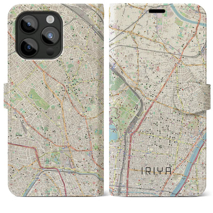 【入谷（東京都）】地図柄iPhoneケース（手帳タイプ）ナチュラル・iPhone 15 Pro Max 用
