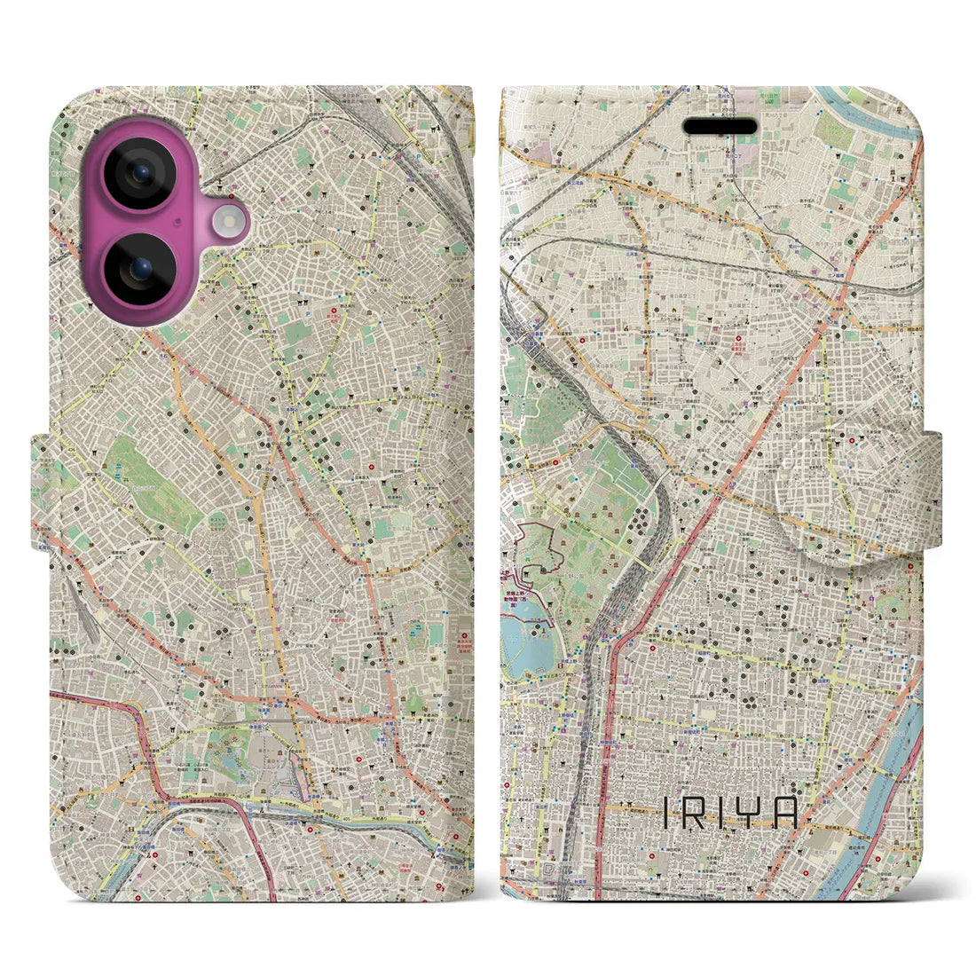 【入谷（東京都）】地図柄iPhoneケース（手帳タイプ）ナチュラル・iPhone 16 Pro 用