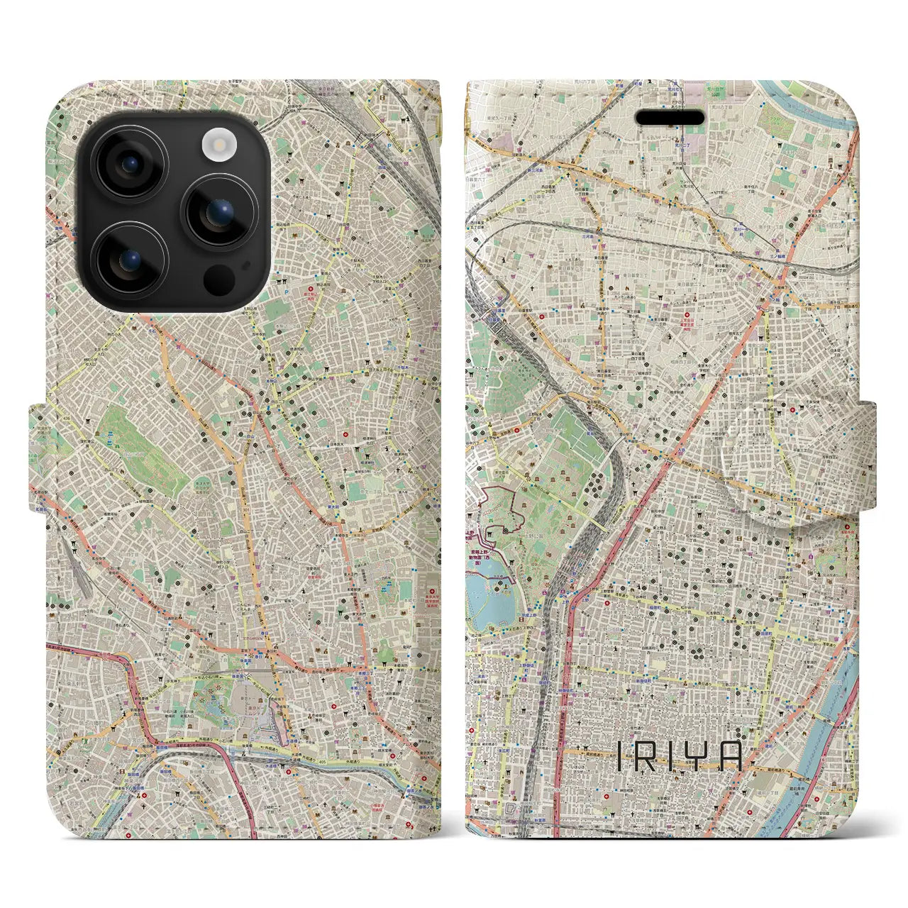 【入谷（東京都）】地図柄iPhoneケース（手帳タイプ）ナチュラル・iPhone 16 用