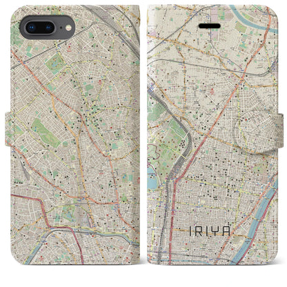 【入谷（東京都）】地図柄iPhoneケース（手帳タイプ）ナチュラル・iPhone 8Plus /7Plus / 6sPlus / 6Plus 用