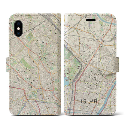 【入谷（東京都）】地図柄iPhoneケース（手帳タイプ）ナチュラル・iPhone XS / X 用