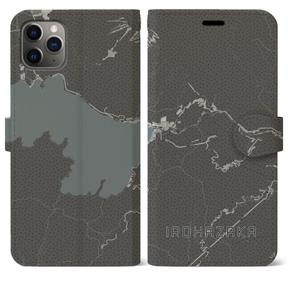 【いろは坂（栃木県）】地図柄iPhoneケース（手帳タイプ）モノトーン・iPhone 11 Pro Max 用
