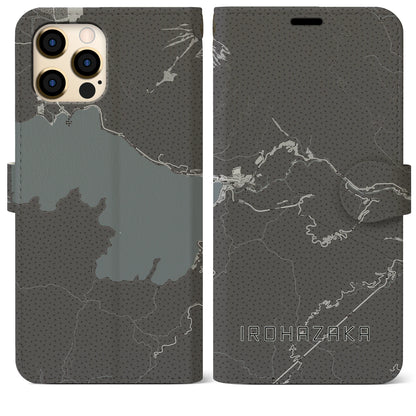 【いろは坂（栃木県）】地図柄iPhoneケース（手帳タイプ）モノトーン・iPhone 12 Pro Max 用