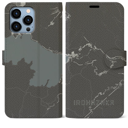 【いろは坂（栃木県）】地図柄iPhoneケース（手帳タイプ）モノトーン・iPhone 13 Pro Max 用