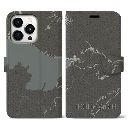 【いろは坂（栃木県）】地図柄iPhoneケース（手帳タイプ）モノトーン・iPhone 13 Pro 用
