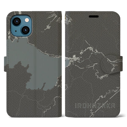 【いろは坂（栃木県）】地図柄iPhoneケース（手帳タイプ）モノトーン・iPhone 13 用