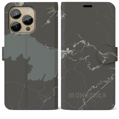 【いろは坂（栃木県）】地図柄iPhoneケース（手帳タイプ）モノトーン・iPhone 14 Pro Max 用