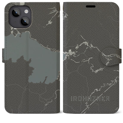 【いろは坂（栃木県）】地図柄iPhoneケース（手帳タイプ）モノトーン・iPhone 14 Plus 用