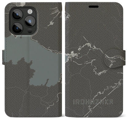 【いろは坂（栃木県）】地図柄iPhoneケース（手帳タイプ）モノトーン・iPhone 15 Pro Max 用