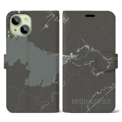 【いろは坂（栃木県）】地図柄iPhoneケース（手帳タイプ）モノトーン・iPhone 15 用