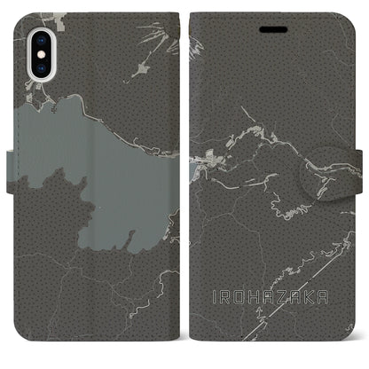 【いろは坂（栃木県）】地図柄iPhoneケース（手帳タイプ）モノトーン・iPhone XS Max 用