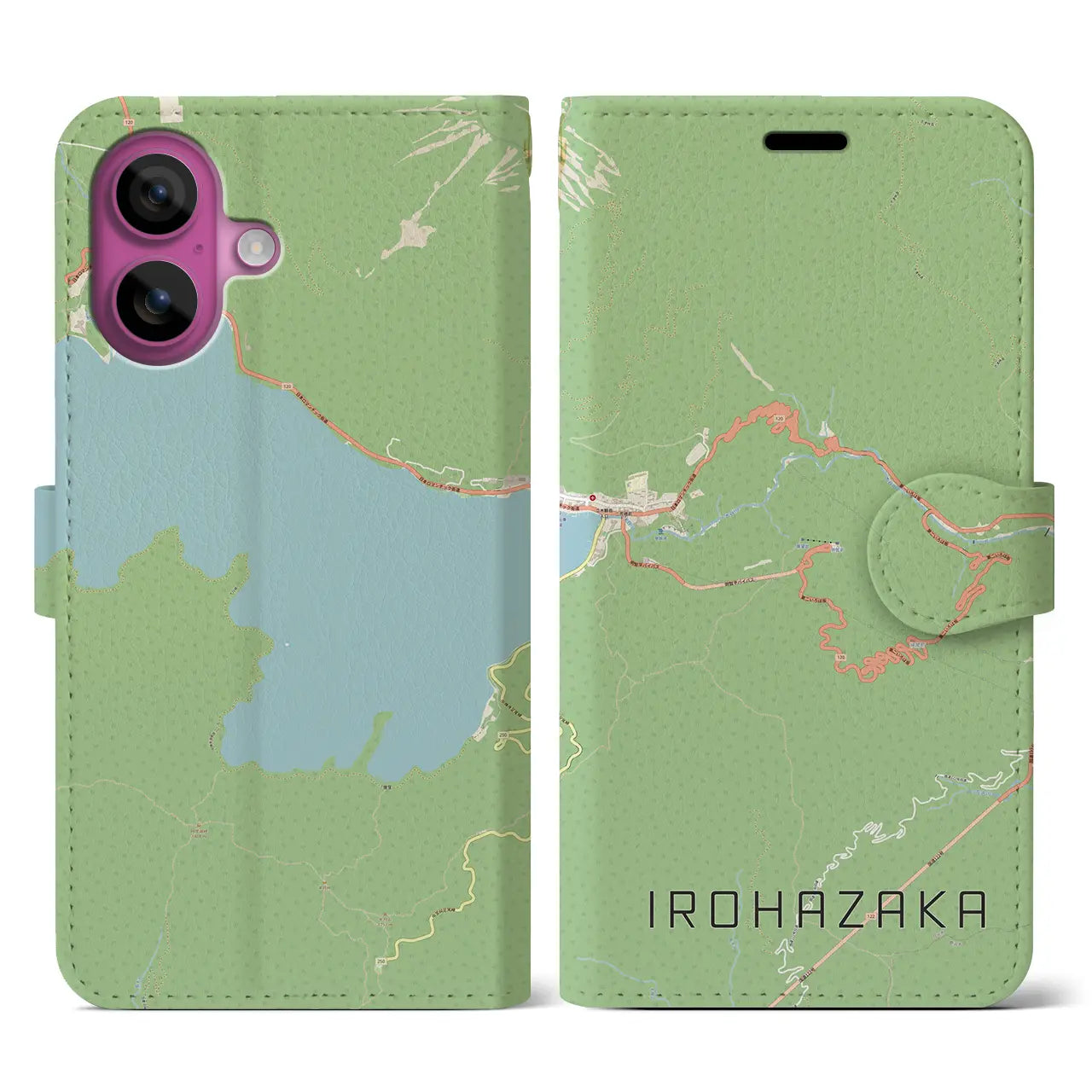 【いろは坂（栃木県）】地図柄iPhoneケース（手帳タイプ）ナチュラル・iPhone 16 Pro 用