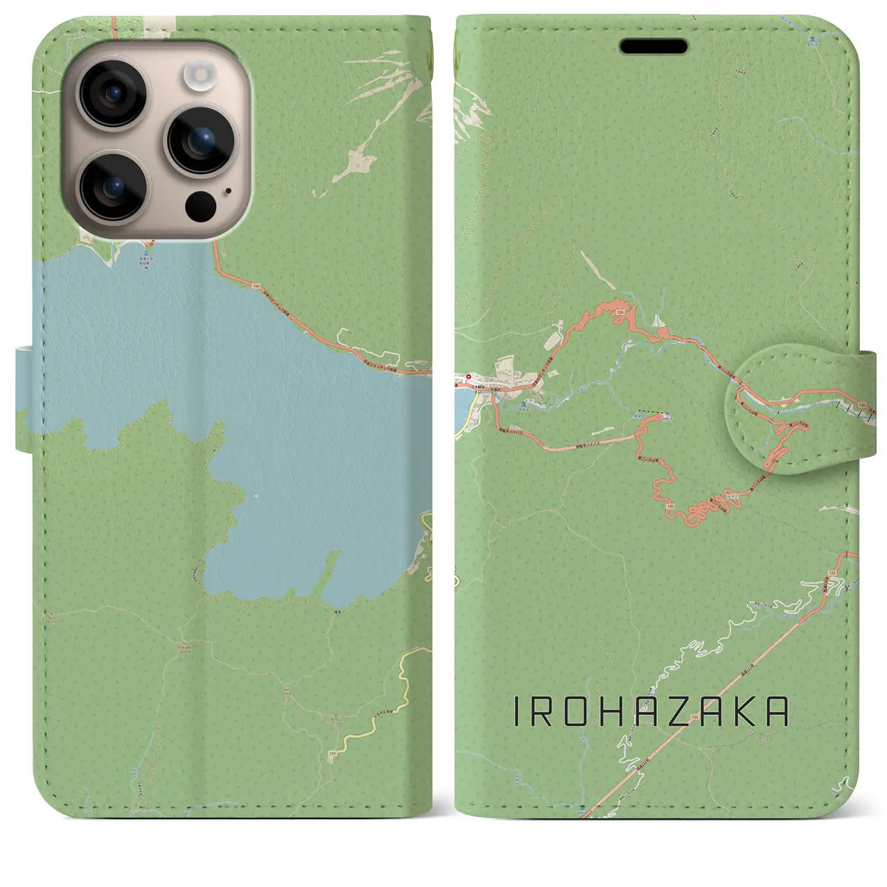 【いろは坂（栃木県）】地図柄iPhoneケース（手帳タイプ）ナチュラル・iPhone 16 Plus 用