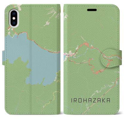 【いろは坂（栃木県）】地図柄iPhoneケース（手帳タイプ）ナチュラル・iPhone XS Max 用