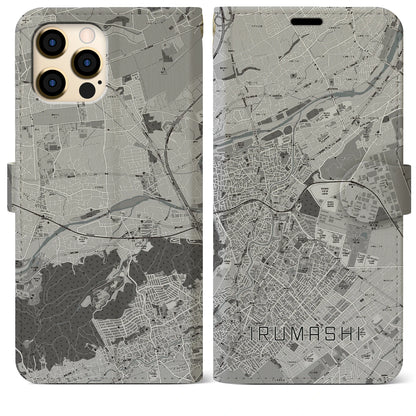 【入間市（埼玉県）】地図柄iPhoneケース（手帳タイプ）モノトーン・iPhone 12 Pro Max 用