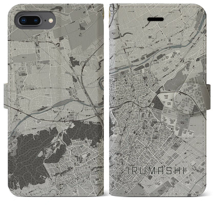 【入間市（埼玉県）】地図柄iPhoneケース（手帳タイプ）モノトーン・iPhone 8Plus /7Plus / 6sPlus / 6Plus 用