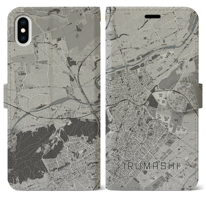 【入間市（埼玉県）】地図柄iPhoneケース（手帳タイプ）モノトーン・iPhone XS Max 用