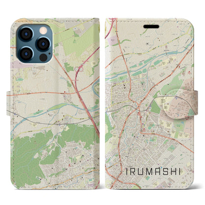 【入間市（埼玉県）】地図柄iPhoneケース（手帳タイプ）ナチュラル・iPhone 12 / 12 Pro 用