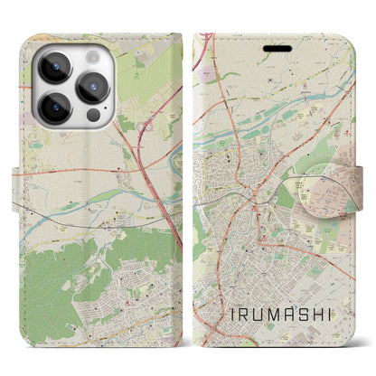 【入間市（埼玉県）】地図柄iPhoneケース（手帳タイプ）ナチュラル・iPhone 14 Pro 用