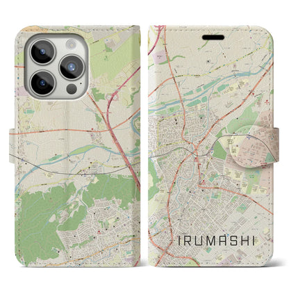 【入間市（埼玉県）】地図柄iPhoneケース（手帳タイプ）ナチュラル・iPhone 15 Pro 用