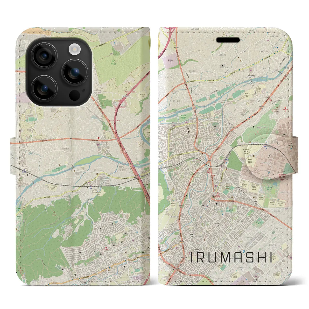 【入間市（埼玉県）】地図柄iPhoneケース（手帳タイプ）ナチュラル・iPhone 16 用