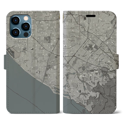 【アーバイン（アメリカ）】地図柄iPhoneケース（手帳タイプ）モノトーン・iPhone 12 / 12 Pro 用