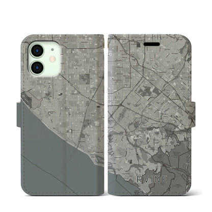 【アーバイン（アメリカ）】地図柄iPhoneケース（手帳タイプ）モノトーン・iPhone 12 mini 用