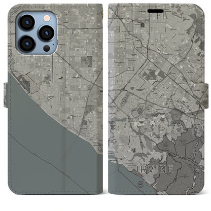 【アーバイン（アメリカ）】地図柄iPhoneケース（手帳タイプ）モノトーン・iPhone 13 Pro Max 用