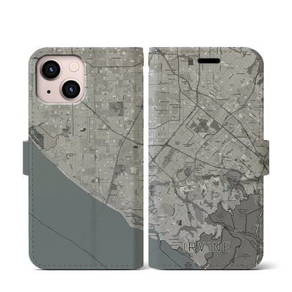 【アーバイン（アメリカ）】地図柄iPhoneケース（手帳タイプ）モノトーン・iPhone 13 mini 用