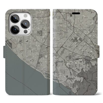 【アーバイン（アメリカ）】地図柄iPhoneケース（手帳タイプ）モノトーン・iPhone 14 Pro 用