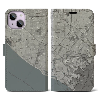 【アーバイン（アメリカ）】地図柄iPhoneケース（手帳タイプ）モノトーン・iPhone 14 用