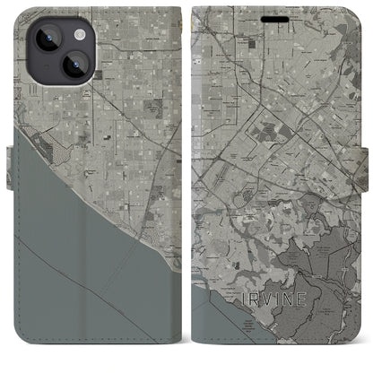 【アーバイン（アメリカ）】地図柄iPhoneケース（手帳タイプ）モノトーン・iPhone 14 Plus 用