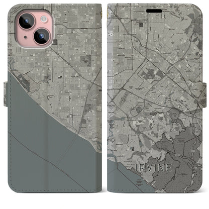 【アーバイン（アメリカ）】地図柄iPhoneケース（手帳タイプ）モノトーン・iPhone 15 Plus 用