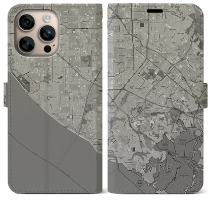 【アーバイン（アメリカ）】地図柄iPhoneケース（手帳タイプ）モノトーン・iPhone 16 Plus 用