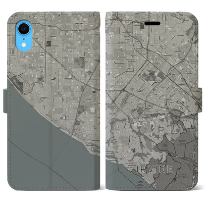 【アーバイン（アメリカ）】地図柄iPhoneケース（手帳タイプ）モノトーン・iPhone XR 用