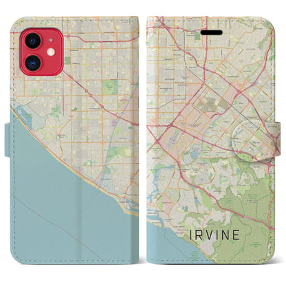 【アーバイン（アメリカ）】地図柄iPhoneケース（手帳タイプ）ナチュラル・iPhone 11 用