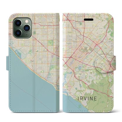 【アーバイン（アメリカ）】地図柄iPhoneケース（手帳タイプ）ナチュラル・iPhone 11 Pro 用