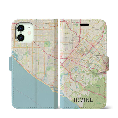 【アーバイン（アメリカ）】地図柄iPhoneケース（手帳タイプ）ナチュラル・iPhone 12 mini 用