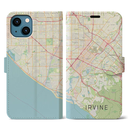 【アーバイン（アメリカ）】地図柄iPhoneケース（手帳タイプ）ナチュラル・iPhone 13 用