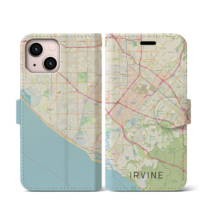 【アーバイン（アメリカ）】地図柄iPhoneケース（手帳タイプ）ナチュラル・iPhone 13 mini 用