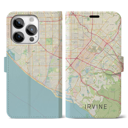 【アーバイン（アメリカ）】地図柄iPhoneケース（手帳タイプ）ナチュラル・iPhone 14 Pro 用
